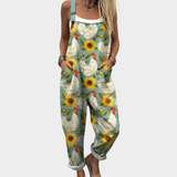 Salopette con girasoli e galline