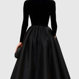 ARADIA | ABITO MIDI IN VELLUTO NERO E RASO