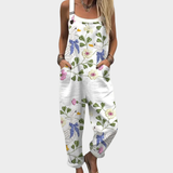 Salopette floreale con fiori selvatici Bianca