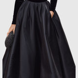 ARADIA | ABITO MIDI IN VELLUTO NERO E RASO