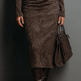 SERAPHINA | ABITO MIDI IN CAMOSCIO A COLLO ALTO
