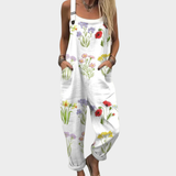 Salopette floreale con fiori selvatici
