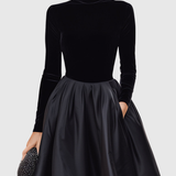 ARADIA | ABITO MIDI IN VELLUTO NERO E RASO