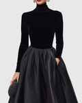 ARADIA | ABITO MIDI IN VELLUTO NERO E RASO