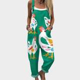 Salopette verde con galline
