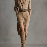 ALELIE | ABITO MIDI IN CAMOSCIO MARRONE