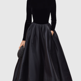 ARADIA | ABITO MIDI IN VELLUTO NERO E RASO