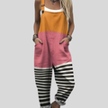 Salopette color-block arancione-rosa