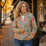Karin | Giacca a maglia con zip e fiori vintage
