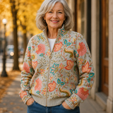 Karin | Giacca a maglia con zip e fiori vintage