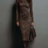 SERAPHINA | ABITO MIDI IN CAMOSCIO A COLLO ALTO
