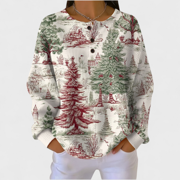 Elena | Maglione con bosco invernale in rosso