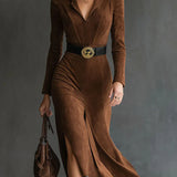 FELICITY | ABITO MIDI IN CAMOSCIO SINTETICO CON CINTURA
