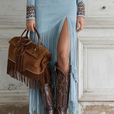 BEATRICE | ABITO MAXI IN CAMOSCIO SINTETICO CON FRANGE