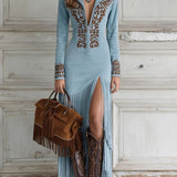 BEATRICE | ABITO MAXI IN CAMOSCIO SINTETICO CON FRANGE