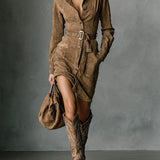 MARIGOLD | ABITO MIDI IN CAMOSCIO CON CINTURA