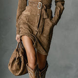 MARIGOLD | ABITO MIDI IN CAMOSCIO CON CINTURA