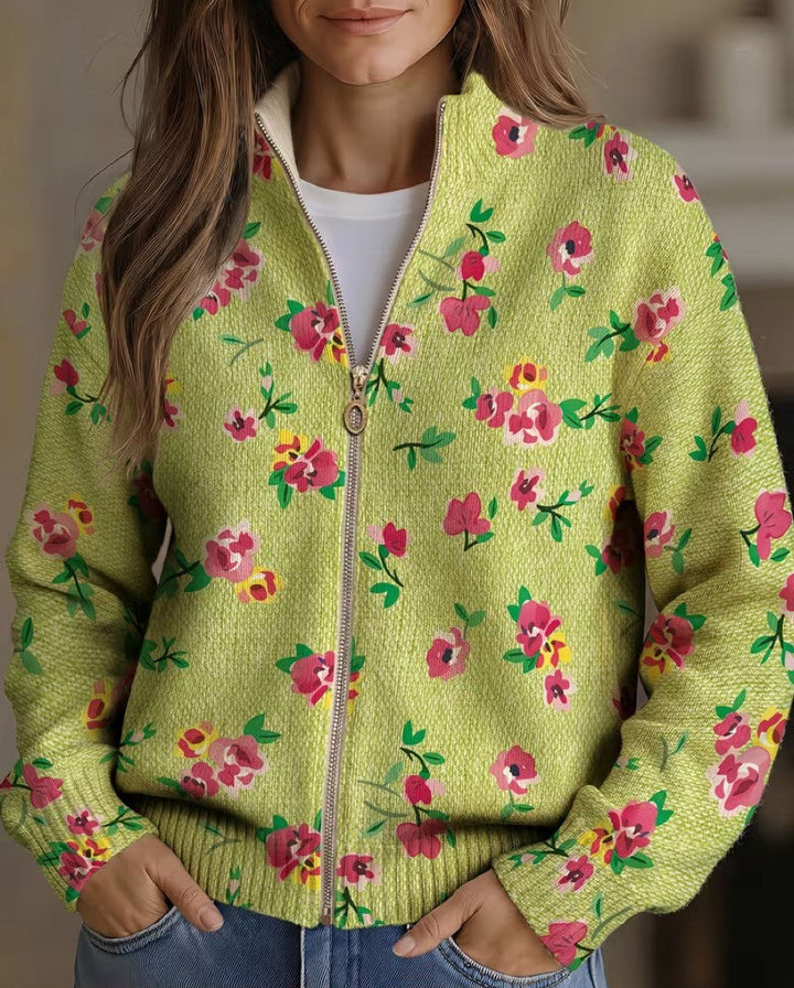 Brigida | Giacca a maglia con zip e fiori