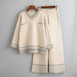 OHANA | Top V-Collo Albicocca e Pantaloni Larghi Set Relax