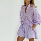 Viola - Completo con bottoni e pantaloni corti leggeri