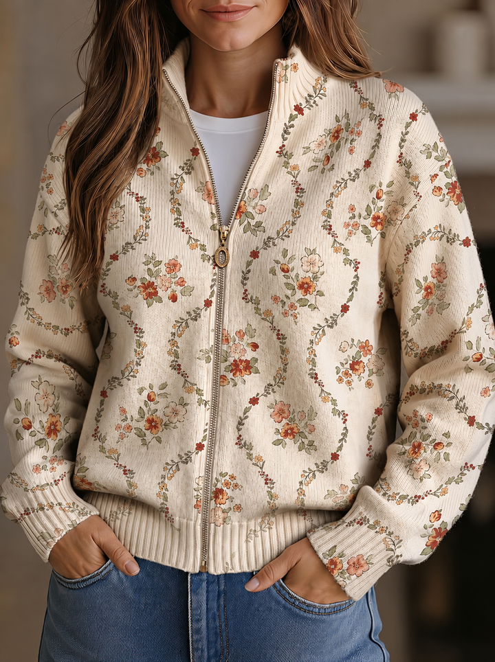 Nadia | Giacca a maglia con zip e fiori