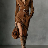 MARIGOLD | ABITO MIDI IN CAMOSCIO CON CINTURA