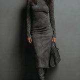 SERAPHINA | ABITO MIDI IN CAMOSCIO A COLLO ALTO