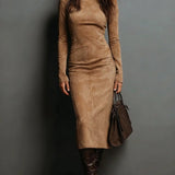 SERAPHINA | ABITO MIDI IN CAMOSCIO A COLLO ALTO