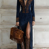 BEATRICE | ABITO MAXI IN CAMOSCIO SINTETICO CON FRANGE