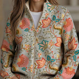 Karin | Giacca a maglia con zip e fiori vintage