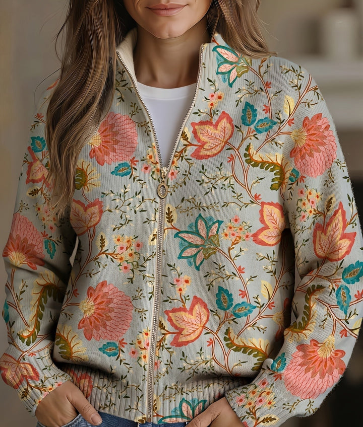 Carina | Giacca a maglia con zip e fiori vintage